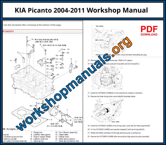 >> officiel Workshop Manual Service Réparation Kia Picanto I 2003-2011 