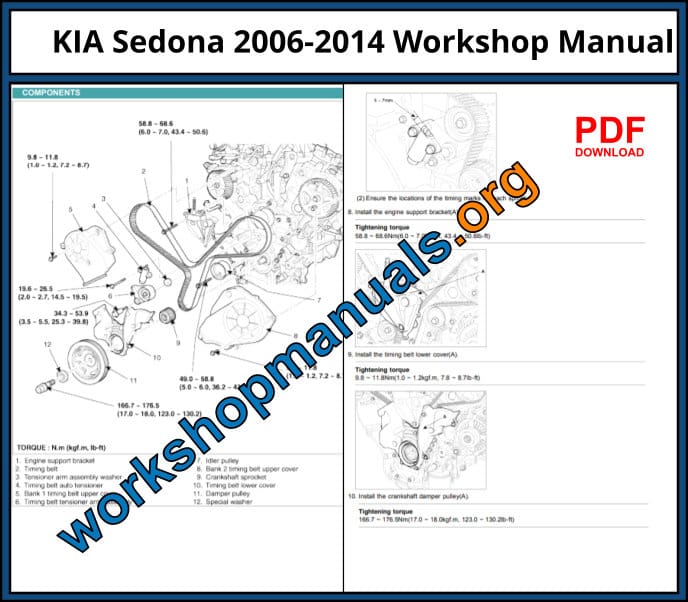 KIA Sedona officina servizio riparazione manuale 2006 a 2014 MOTORI DIESEL E BENZINA 