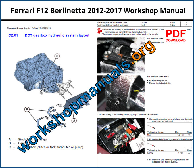 Ferrari F12 Berlinetta 2012-2017 Workshop Manual Download