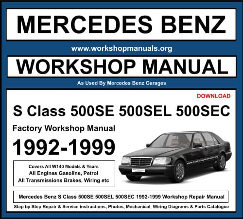 Mercedes S Class 500SE 500SEC 500SEL 1992-1999 Workshop Repair Manual Download