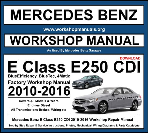 Mercedes E Class E250 CDI 2010-2016 Workshop Repair Manual Download