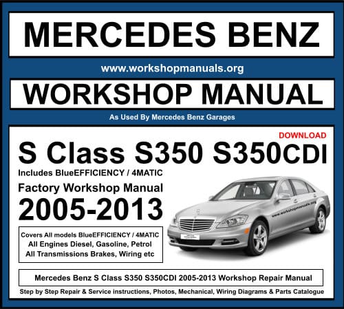 Mercedes S Class S350 S350CDI 2005-2013 Workshop Repair Manual Download