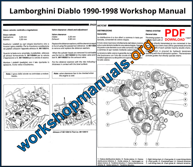Lamborghini Diablo 1990-1998 Workshop Manual Download PDF