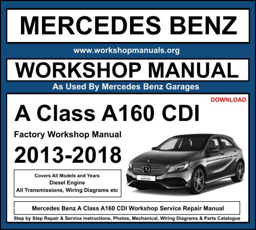 Mercedes Benz A Class A160 CDI 2013-2018 Workshop Service Repair Manual
