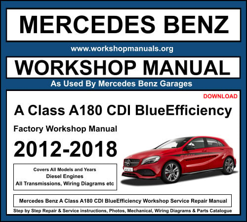 Mercedes Benz A Class A180 CDI 2012-2018 Workshop Service Repair Manual