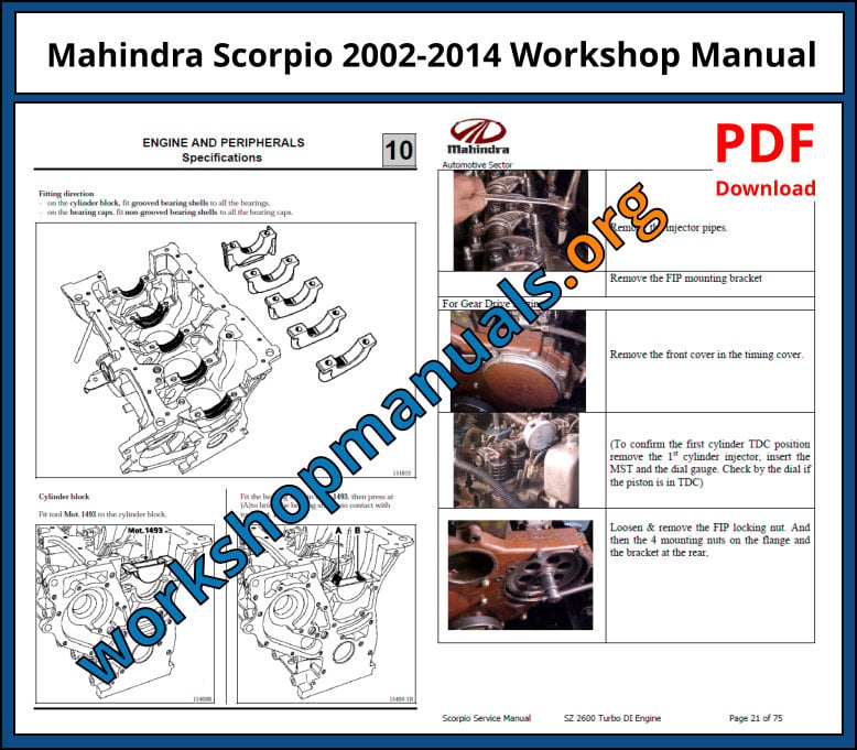 Mahindra Scorpio 2002-2014 Workshop Manual Download PDF