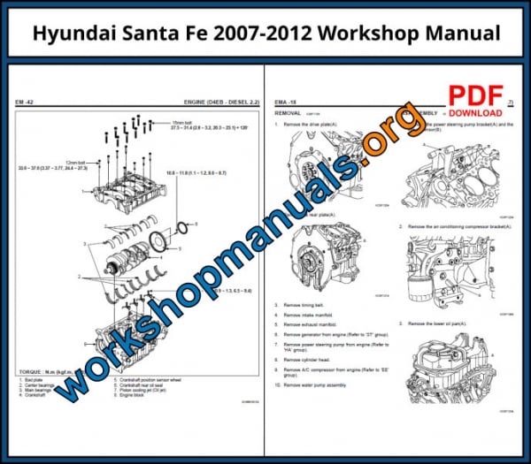 Hyundai santa fe workshop repair manual 2007 2012 download pdf