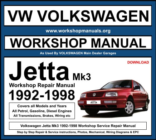 VW Volkswagen Jetta Mk3 1992-1998 Workshop Repair Manual Download